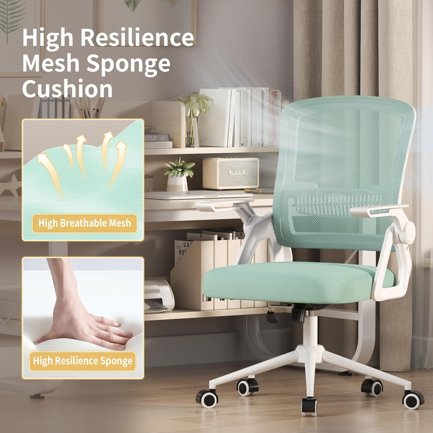 Ergonomic Office Desk Chair, Height Adjustable Executive Work Computer Chairs with Padded Seat Cushion, Swivel Mesh Chair with 90° Flip-Up Armrest & - Image 3