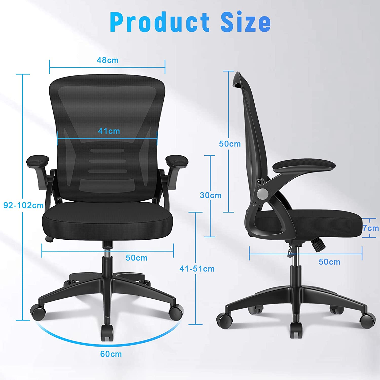 Office Chair Ergonomic Desk with 90° Flip-Up Armrest Lumbar Support, Height Adjustable Chair - Image 3