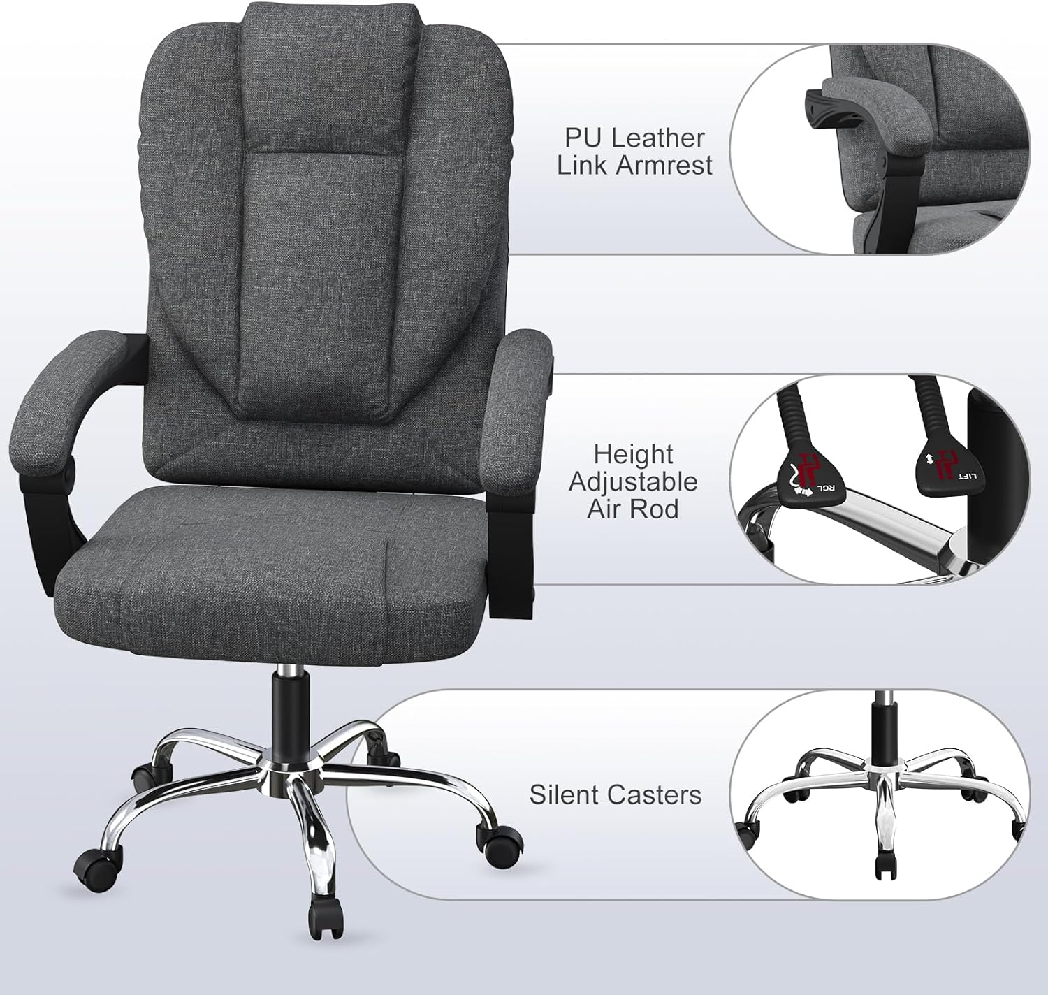 Executive Ergonomic Office Desk Chair with Springs/Armrests, Comfy Big Tall Fabric Computer Work Chair - Image 7
